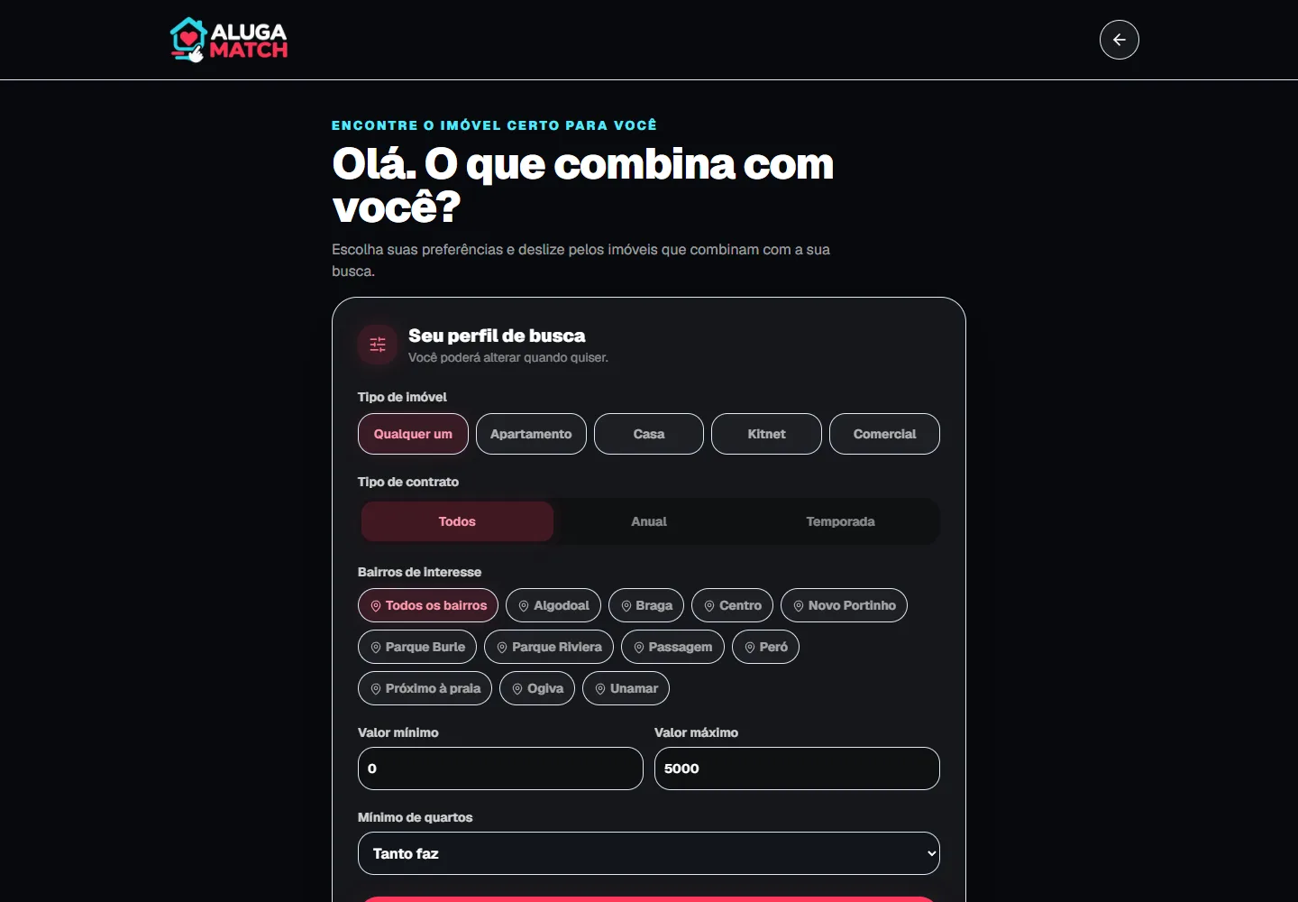Captura real do Aluga Match